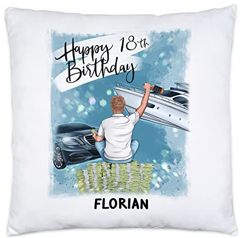 Kiddle-Design Geburtstag Kissen inkl. Füllung Junge Mann 18. Geburtstag Personalisiert Name Geburtstagsgeschenk Individuell 20. 25. 30.
