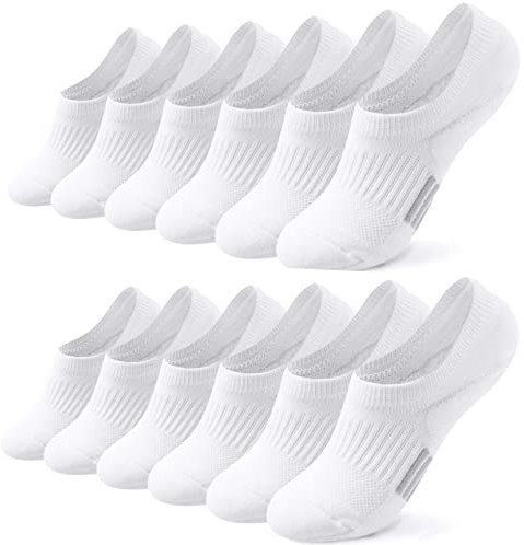 Toes Home 6 Paar Sneaker Socken Damen 39-42, Füßlinge Sneakersocken mit Silikonpad, Füsslinge Sportsocken Laufsocken Gepolsterte Kurze Socken Mädchen Unsichtbar Weiß