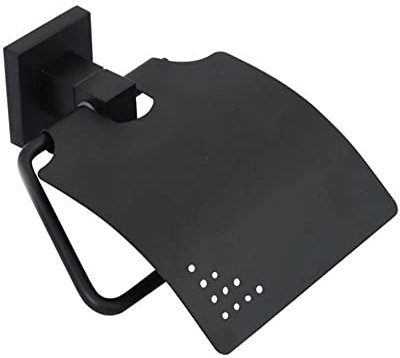 Vetrineinrete® Porta rotolo per carta igienica da muro con coperchio basculante in acciaio nero fissaggio con viti o senza viti arredo bagno