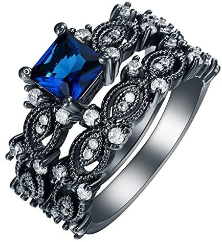 Homxi Ring Damen Schwarz,Ring Set mit Quadrat Zirkonia Schwarz Dunkelblau Ringe Frauen Kupfer Trauringe Damen Größe 52 (16.6)