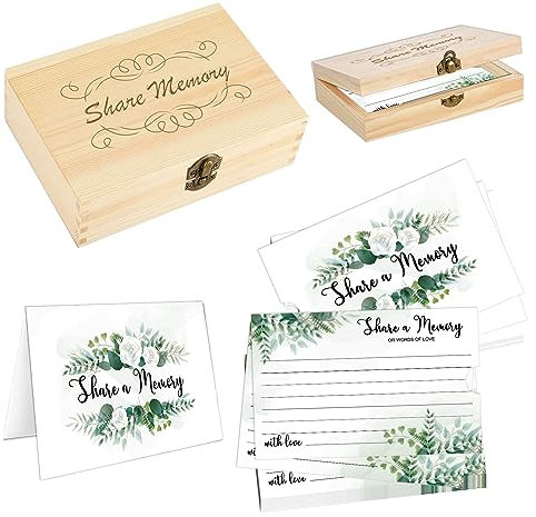 WAN2TLK Funeral Share a Memory Cards Set with Wooden Box: 60pcs Guest Card Ideas for Memorial Service Celebration of Life Party Decorations