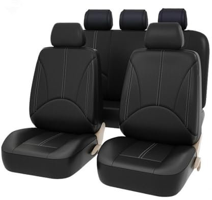 Shkalacar 4 teiliges Autositzbezüge, Universal atmungsaktives PVC Leder Sitzbezüge mit 2 Vordersitzbezüge, 2 Kopfstützenbezüge, Auto Schonbezüge für SUV Fahrzeuge(9 Stück, Schwarz)