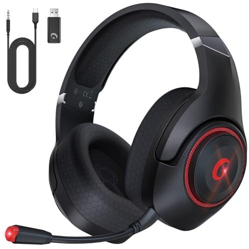 Cuffie Gaming Wireless, Cuffie Gaming per PC, PS4, PS5, Switch, Driver 50 mm, Cuffie Gaming Bluetooth 5.2, PC Cuffie con Microfono , Archetto Regolabile, Jack Audio 3.5 mm, Cuffie Gaming Cablate
