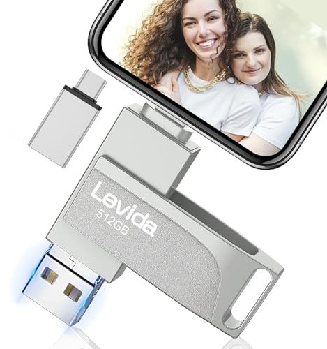 USB Stick 256GB für Phone,Levida Speicherstick,Photostick,Externer Speicher 4 in 1,Fotostick 3.0,Flash Drive für Handy,iOS,Android,Pad,Laptop,Pc(Mobile Memory,Automatic Photo Backup),Hellsilber
