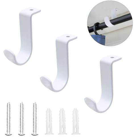 Shonmogar Confezione da 3 staffe per asta per tende da soffitto, in metallo, per montaggio a soffitto, per asta da 2,5 cm, robusti ganci bianchi per tende da soffitto, per casa, patio, portico
