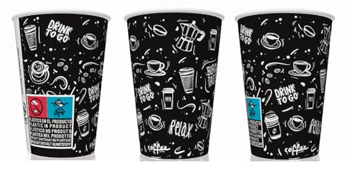 Nupik Vasos Cartón decorados Diseño Café de 220 ml, 1.000 vasos Reciclable, ideal para café, té o bebidas calientes, A Prueba de Fugas, Sin Olores, Especial para Take Away y servicios de bar