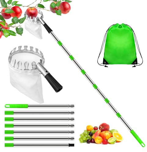 Hysagtek Cueille Fruit Telescopique 2.8 Meter Cueilleur de Fruits avec Levier Réglable Cueille Pommes Cueille Cerise Cerise Outil à Cueillir de Fruits avec Sac de Rangement Collecteur De Fruits