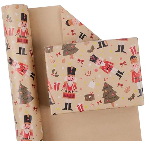 Aimyoo Geschenkpapier mit Nussknacker-Motiv, Jumbo-Rolle, Vintage-Weihnachtsbaum, Weihnachtsgeschenkpapier, 43,2 cm x 18,3 m