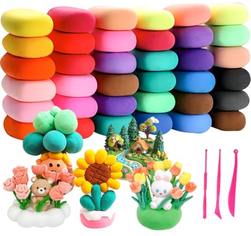 Argilla Ultra Leggera Set,36 Colori DIY Air Dry Clay,Polimerica Ultra Leggera,Argilla da Modellare Con Strumenti per Scolpire,Regalo per Ragazzi e Ragazze Dai 3 ai 12 Anni
