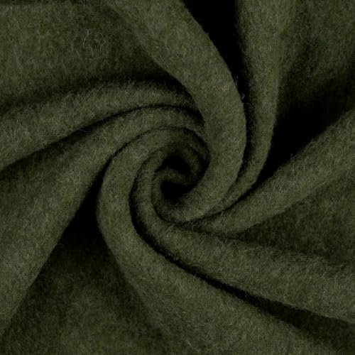 Wollfleece Meterware uni & meliert - Wollstoff Mantelstoff - Wollpullover nähen, weiche Wolle Stoff - 100% Schurwolle/Wolle *Ab 50cm, Farbe: 027 olive mel.