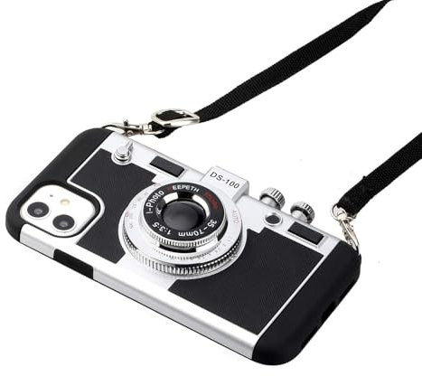 Glibrillody Emily in Paris Vintage Camera Case for iPhone 15 Pro Max with Removable Neck Strap Lanyard for Girls Women Black