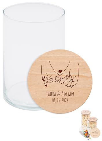 Bärenfreunde Personalisierte Vorratsgläser mit Deckel mit Gravur - Vorratsglas Personalisiert individualisiert für Kaffee, Tee, Sweets Hochzeit Geschenk Trauung (Hochzeit Finger)
