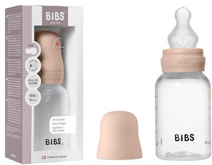 BIBS Babyflasche 150 ml. Sauger aus Silikon - Babyflaschenset. Anti-Kolik. BPA-frei. Langsamem Fluss. leicht und einfach zu reinigen. geeignet für Neugeborene ab 0 Jahren - Blush