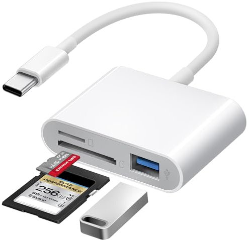 SD Card Reader for iPhone USB C, USB-C to SD/TF Memory Card Reader for iPhone 15/16 Pro Max with USB Port, High Speed Camera Adapter Compatible with iPad/MacBook Pro/Air, Android and Tablets