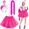 Flamingo Kostüm Damen, Flamingo Haarreif, Hawaii Kostüm Damen, Pinker Tüllrock Damen, Federboa Rosa, Tierkostüm Damen für Fasching Karneval Mottoparty Kostüm Accessoires