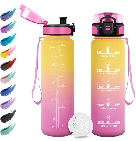 Gourde Enfant 500ml, Gourde Motivation, Étanche et Réutilisable, Bouteille d'eau avec Marqueur de Temps et Filtre, Bouteille pour Enfant, Sport, Sport de Plein air, Yoga, Bureau, Gym, l'école