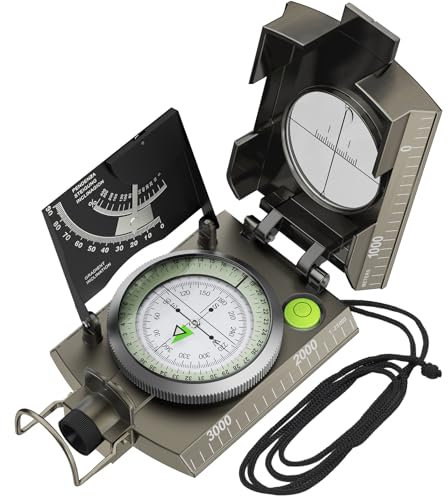 Proster Kompass Navigation -Proster Militär Marschkompass Professioneller Taschenkompass Peilkompass Kompass Compass mit Klinometer Tragschlaufe Tasche für Jagd Wandern und Aktivitäten im Freien