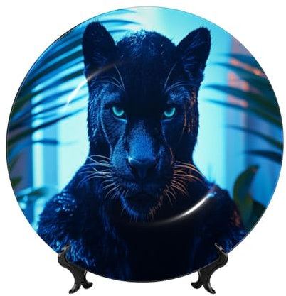 UYHhgqw Assiettes décoratives motif léopard féroce – Assiettes en porcelaine anglaise avec présentoir et crochet – Parfaites pour les fêtes, les tables et les tentures murales