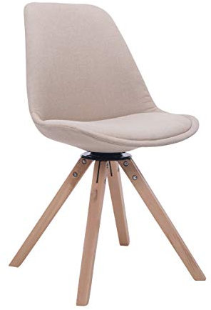 CLP Retrostuhl Troyes Square Mit Stoffbezug Und Hochwertiger Polsterung I Drehbarer Stuhl Mit Schalensitz Und Massiven Holzbeinen, Farbe:Creme, Gestell Farbe:Natur