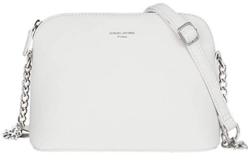 David Jones - Kleine Umhängetasche für Damen – Handtasche mit silberfarbener Kette, Schultertasche, Messenger-Tasche, Telefon, PU-Leder, Hartschale, für Stadt, Reisen, Shopping, modisch, schick, Weiß,