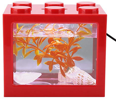 Fischbecken Aquarium Fish Tank Mini Aquarium USB LED Light Fish Tank Aquarium Decor for Box Office Tea Table(Rot)