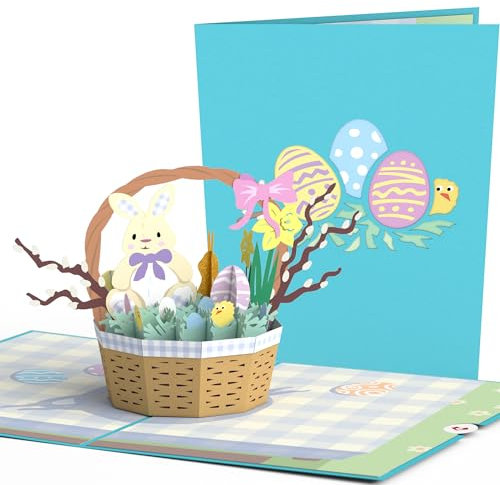 Lovepop® 3D Pop-Up Karte Osterhase im Osterkorb Ostern Grußkarte für Kinder, Familie, Freunde | inkl. Umschlag & Versteckfach für Geld & Gutscheine