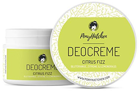 PonyHütchen - Deocreme 50 ml Citrus Fizz - Feste Deocreme vegan, ohne Aluminiumsalze & Tierversuche - Unisex Antitranspirant Naturkosmetik handgemacht mit Bio-Zutaten - Ideal für Handgepäck
