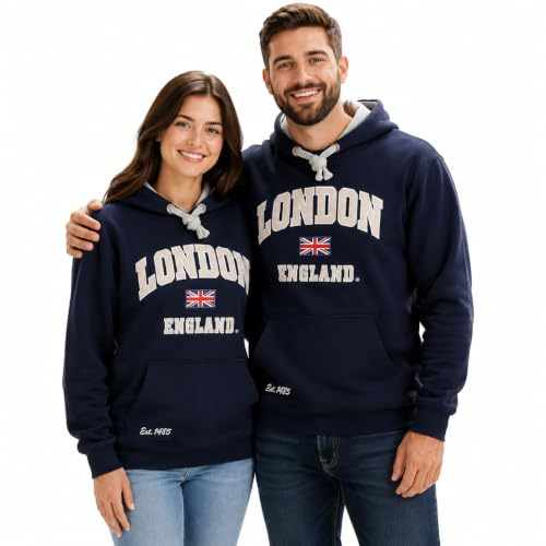 LE129NG Unisex London England Hoodie Kapuzenpullover Navy Grey XS-2XL