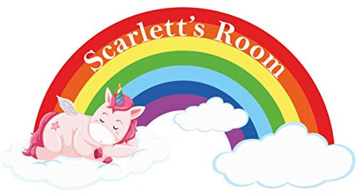Unicorn on a Cloud with Shaped Rainbow Kids Bedroom Door Sign Personalised for You - Any Name! Door Plaque Girls/Boys,Nursery,Decor,Kids Room,Animals