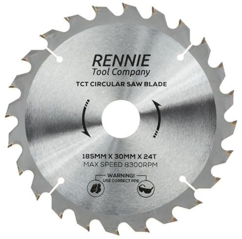 185mm x 24T TCT Saw Blade. 185mm Circular Saw Blade For Rip Cuts x 30mm Bore + 25mm/20mm/16mm Bore Reduction Rings Fits Evolution Bosch Makita Ryobi Dewalt Circular Saws etc, Fits 190mm Circular Saw