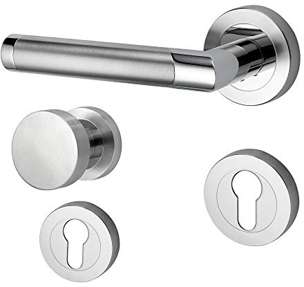 ck-türbeschläge Design Drückergarnitur Core 2 | Schnellmontage Schraubrosettenoptik | Festdrehbare Lagerung | Chrom/Edelstahl matt (Wechsel (DIN-L))