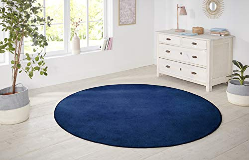 Hanse Home Nasty Teppich Rund – Wohnzimmerteppich Flauschiger Kurzflor Einfarbig Unifarben für Esszimmer, Wohnzimmer, Kinderzimmer, Flur, Schlafzimmer, Küche – Uni Dunkelblau, 200cm
