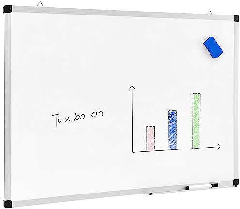 ACAZA Whiteboard, magnetisch, Aluminiumrahmen, mit 1 Marker und Stifthalter, für Schule, Küche, Büro – 70 x 100 cm