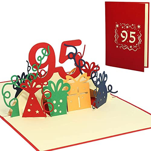 LINPOPUP® Pop-Up Karte 95 Geburtstag, 3D Geburtstagskarte mit Umschlag, Happy Birthday - Gutscheinkarte zum Geburtstag, Geschenk für Frau, Kollegin, Jubiläum, 95 Zahl rot, N374