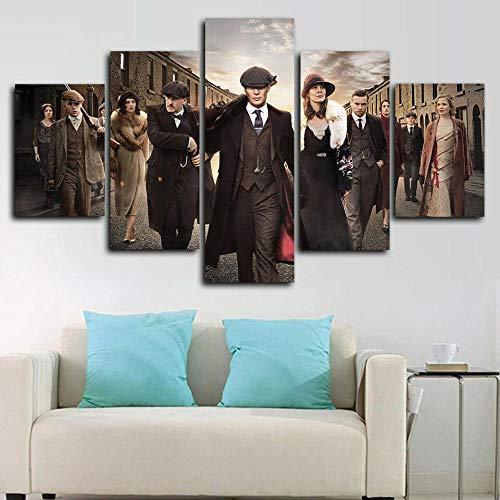 GIRDSSC Rahmenlos Wandkunst Leinwanddrucke 5 Stück Leinwand Bilder Moderne Wandbilder XXL Wohnzimmer Wohnkultur Modulare Bilder 5 Teiliges Wandbild Filmfigur Peaky Blinder Poster Malerei Kunstwerk