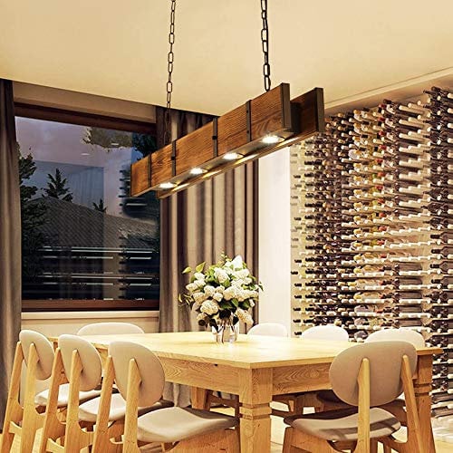 ENXING LED Hängelleuchte Esstisch Pendelleuchte Holz Rustikal 40W Pendellampe Esstischlampe Höhenverstellbar Moderner Hängellampe Für Küche Kronleuchter Wohnzimmer Büro Cafe 100Cm…