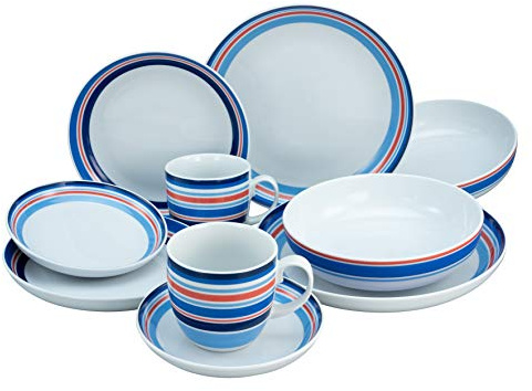 CreaTable, 22901, Serie Allround - COAST LINE, 10-teiliges Geschirrset für 2 Personen, Kombiservice aus Porzellan, spülmaschinen- und mikrowellengeeignet, Made in Europe