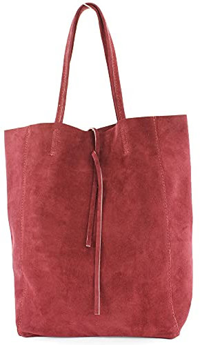 modamoda de T163 Damen Leder Shopper Schultertasche Large mit Innentasche handmade in Italy, Farbe:Purpurrot Wildleder