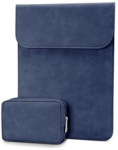 TECOOL 13 3 Zoll Laptop Hülle Tasche Leder,MacBook Tasche 13 Zoll für 2012-2020 2024 MacBook Air/Pro 13 13.6 M3 M2 M1,2021-2023 MacBook Pro 14 M3 M2 M1,13 HP Surface Laptop Schutzhülle-Navy Blau