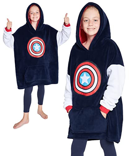 Marvel Oversize Hoodie Decke mit Ärmeln Pullover Jungen Warme Tragbare Kuscheldecke Kapuzenpullover Kinder und Teenager (Marine)