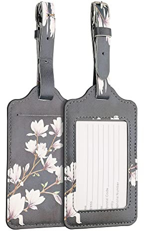 kwmobile 2X Kofferanhänger Adressanhänger Koffer Tag - Namensschild Schulranzen Gepäck Anhänger - Reise Gepäckanhänger Magnolien Taupe Weiß Dunkelgrau