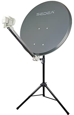 Antenne Parabole Acier 65 cm Anthracite + Trepied Réglable jusqu'à 180 cm - Gain 36,5 DB, Facteur de Bruit 0,1 DB, Montage Facile