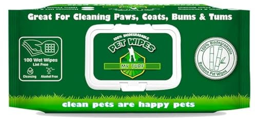 My Turf Cat and Dog Grooming Toallitas para Mascotas Toallitas biodegradables 100 Unidades (15x20cm) Toallitas para Perros y Gatos de Limpieza rápida y fácil