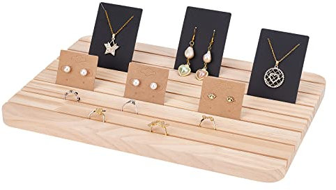 PH PandaHall Schmuckständer Holz, Ohrringhalter mit Kartenschlitz Schmuckkarten Display 33x23cm Visitenkartenhalter Holz Ring-Organizer für Tischdisplays Ringe Ohrring Halskette Armband Show Verkauf