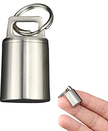 Schlüsselanhänger Pillendose Titan, Wasserdicht Outdoor Pillenbehälter Täglich Lichtgeschützt Survival Pillenbox Anhänger Halskette, Tragbar Reise Pillenetui EDC Pillenkapsel für Unterwegs
