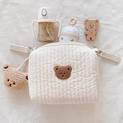 Trousse Sac à Langer Bébé Ourson Petit Fourre-tout Sac à Main Maman Trousse à Langer Portable Poussette Shopping Voyage Pochette Rangement Sac Beige Organiseur Enfant Fille Garcon Cadeau (bear 1)