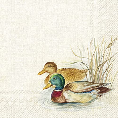 IHR Ideal Home Range - Papierservietten HUNTED DUCKS cream 20 St. Cocktail-Servietten 25 cm x 25 cm
