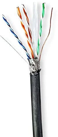 NEDIS Network Cable Roll | CAT6 | Solid | S/FTP | Copper | 100.0 m | Outdoor | Round | PE | Black | Gift Box