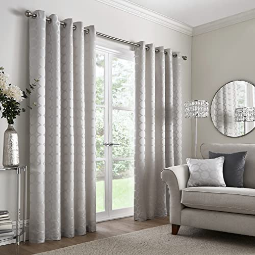 Appletree Boutique - Cassina - Jacquard Pair of Eyelet Curtains - 90 Width x 90 Drop (229 x 229cm) in Silver