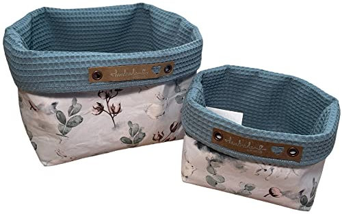 Utensilo Baumwolle Waffelpique Körbchen Organizer Stoffkörbchen Wickeltisch (S, Eukalyptus eisblau)